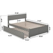 Orlando Full Wood Platform Bed with Footboard and Full Trundle in Grey
