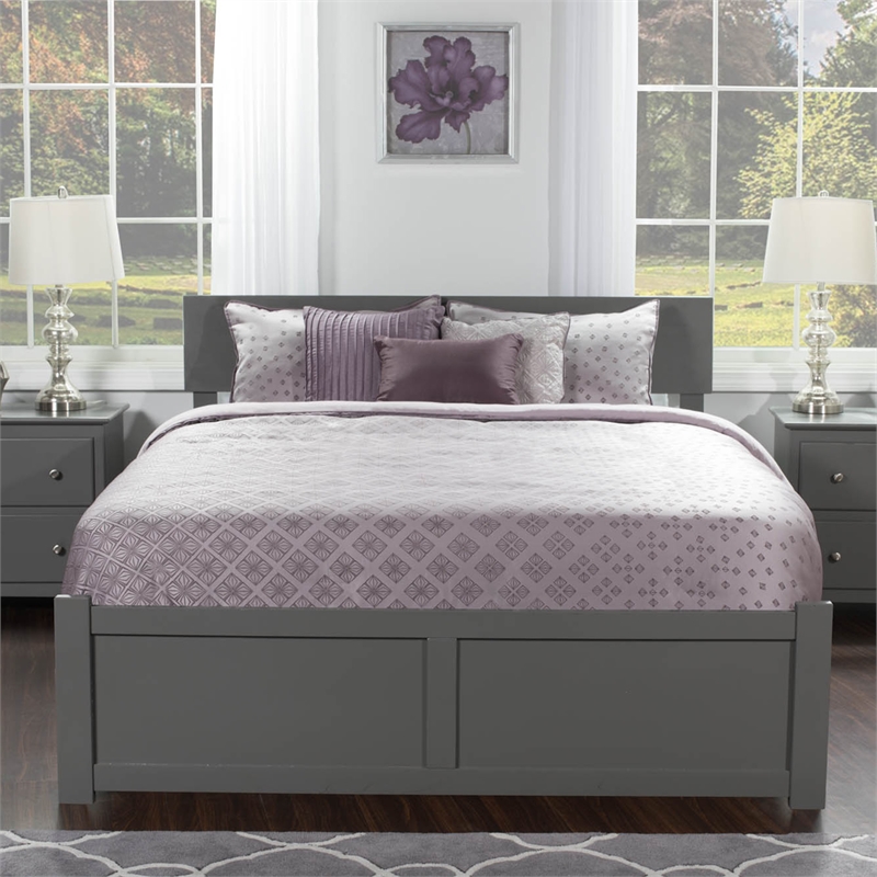 Orlando Full Wood Platform Bed with Footboard and Full Trundle in Grey
