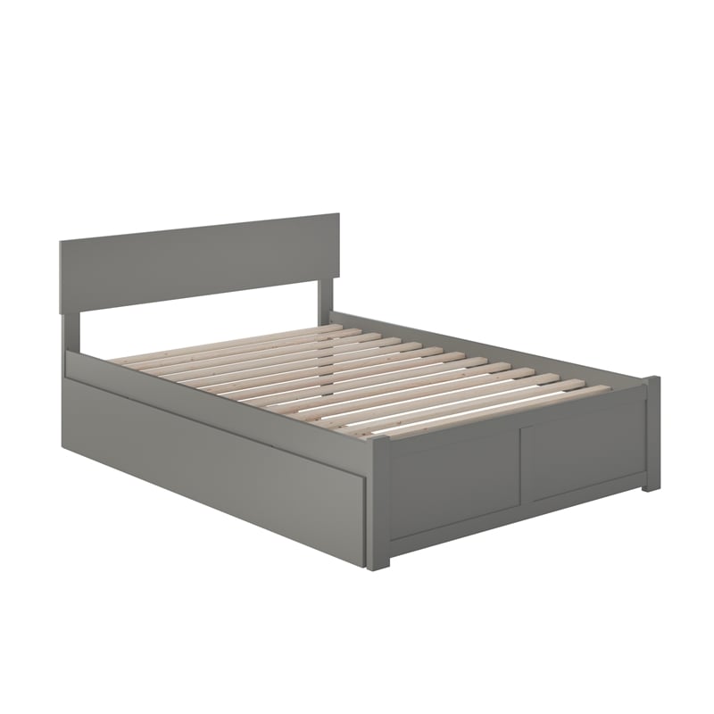 Orlando Full Wood Platform Bed with Footboard and Full Trundle in Grey