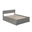 Orlando Full Wood Platform Bed with Footboard and Full Trundle in Grey