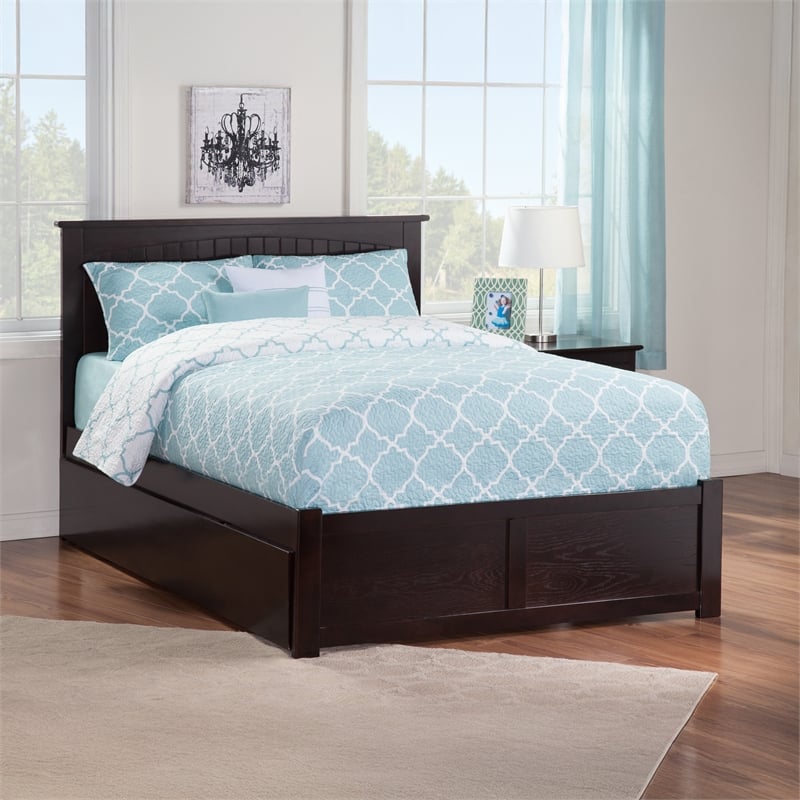 Nantucket Full Wood Platform Bed with Footboard and Full Trundle in Espresso