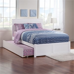 Nantucket Full Wood Platform Bed with Footboard and Full Trundle in White