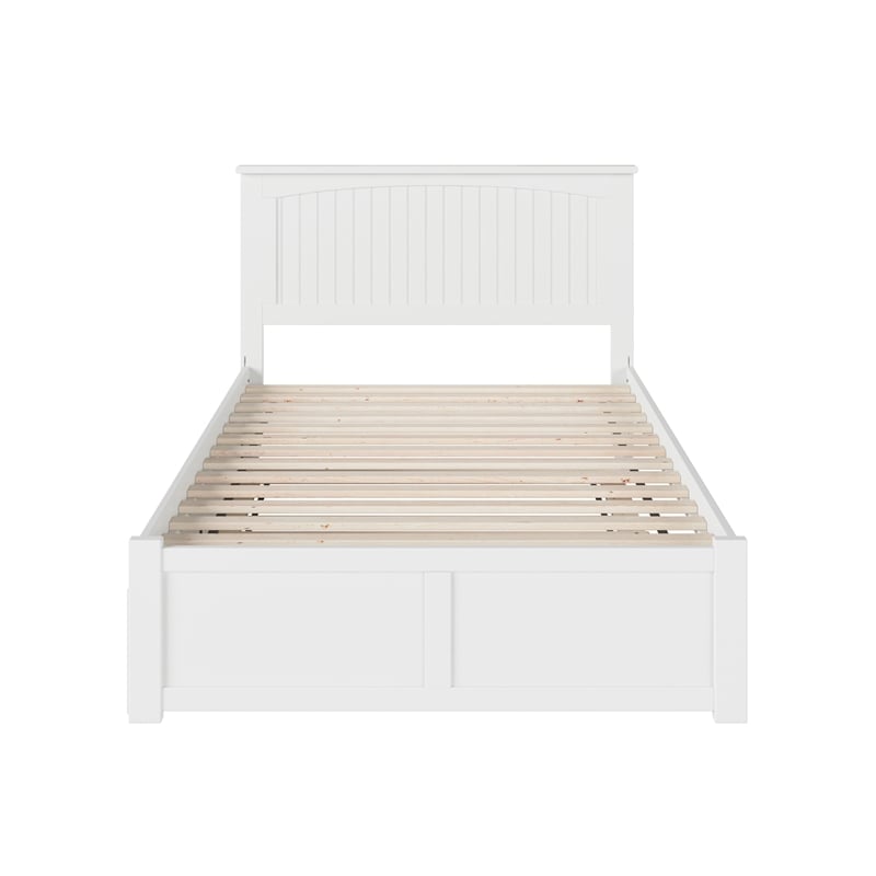 Nantucket Full Wood Platform Bed with Footboard and Full Trundle in White