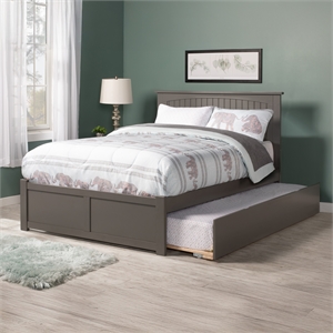 Nantucket Full Wood Platform Bed with Footboard and Full Trundle in Grey