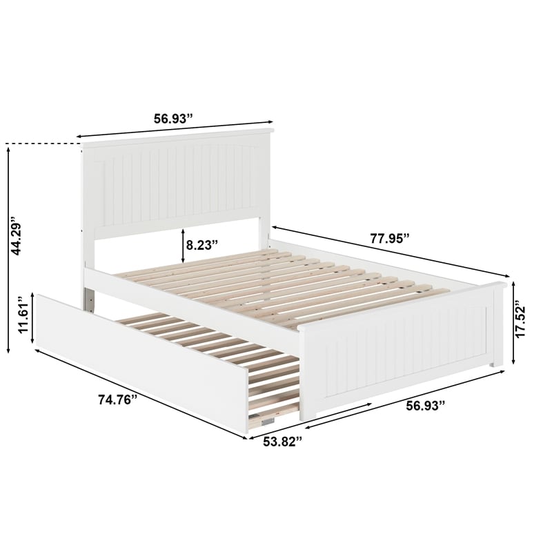Nantucket Full Platform Bed with Matching Footboard and Full Trundle in White