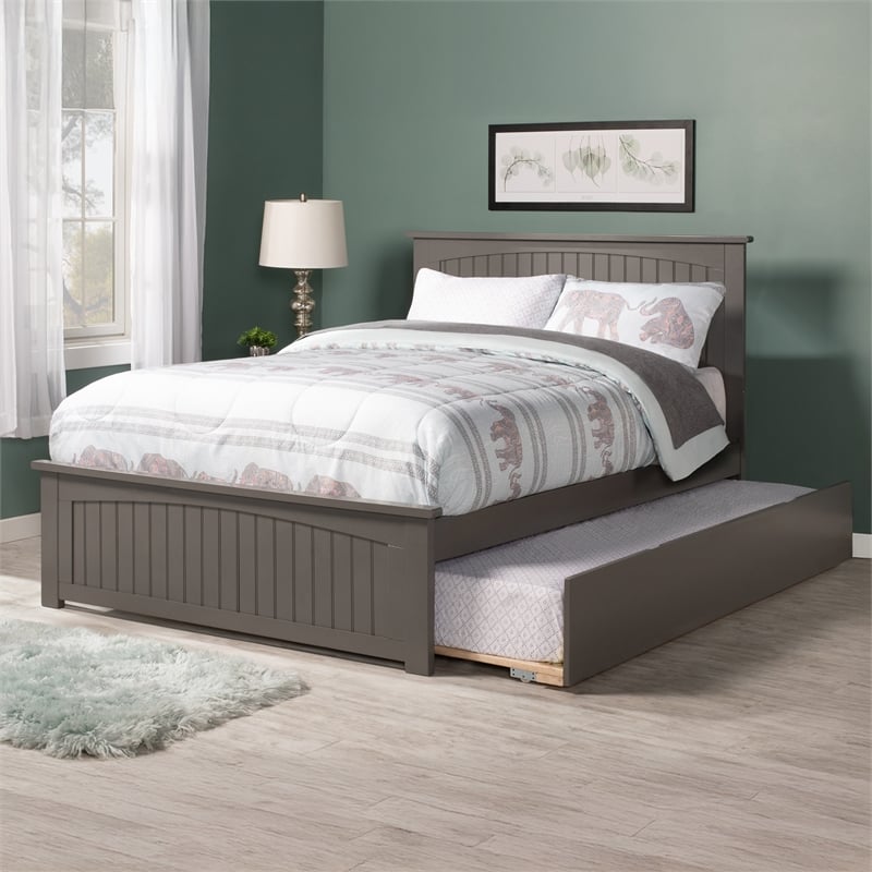 Nantucket Full Platform Bed with Matching Footboard and Full Trundle in Grey