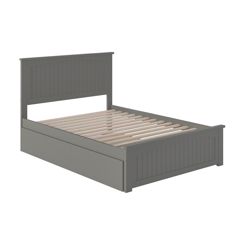 Nantucket Full Platform Bed with Matching Footboard and Full Trundle in Grey