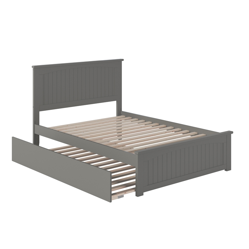 Nantucket Full Platform Bed with Matching Footboard and Full Trundle in Grey