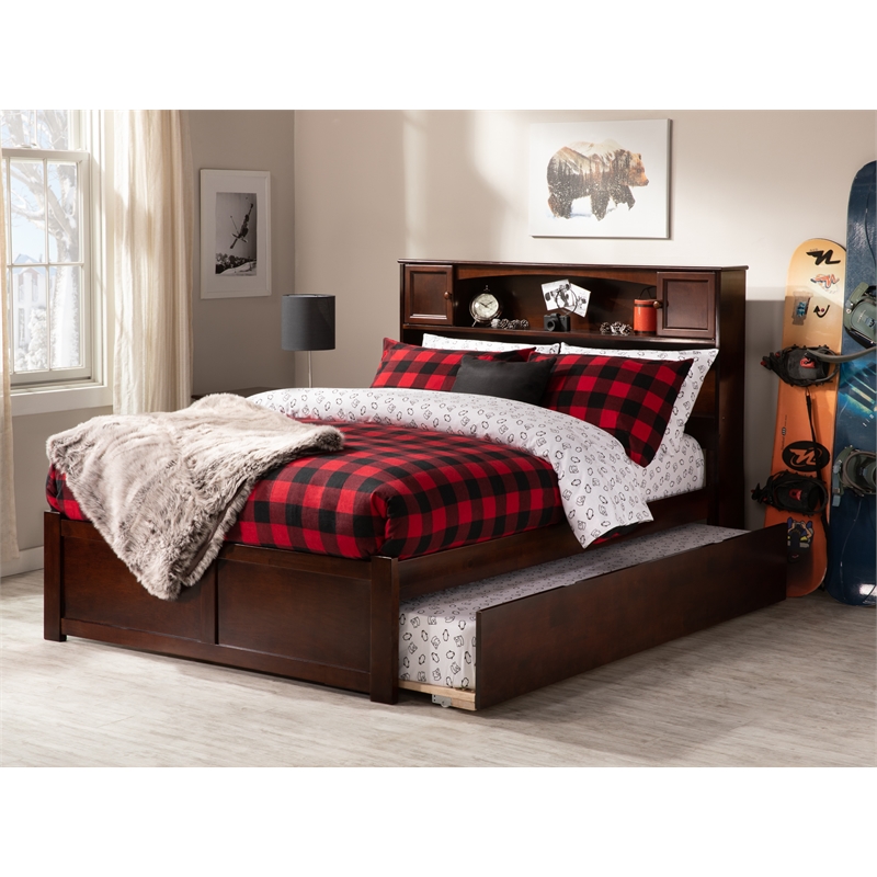 AFI Newport Full Solid Wood Bed with Full Trundle and USB Charger in Walnut