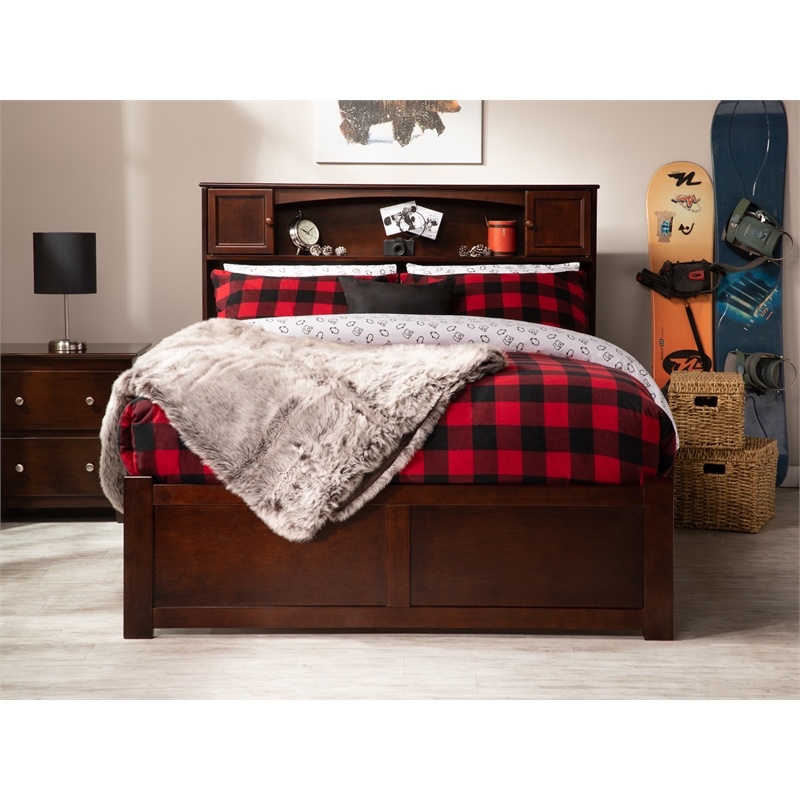 AFI Newport Full Solid Wood Bed with Full Trundle and USB Charger in Walnut