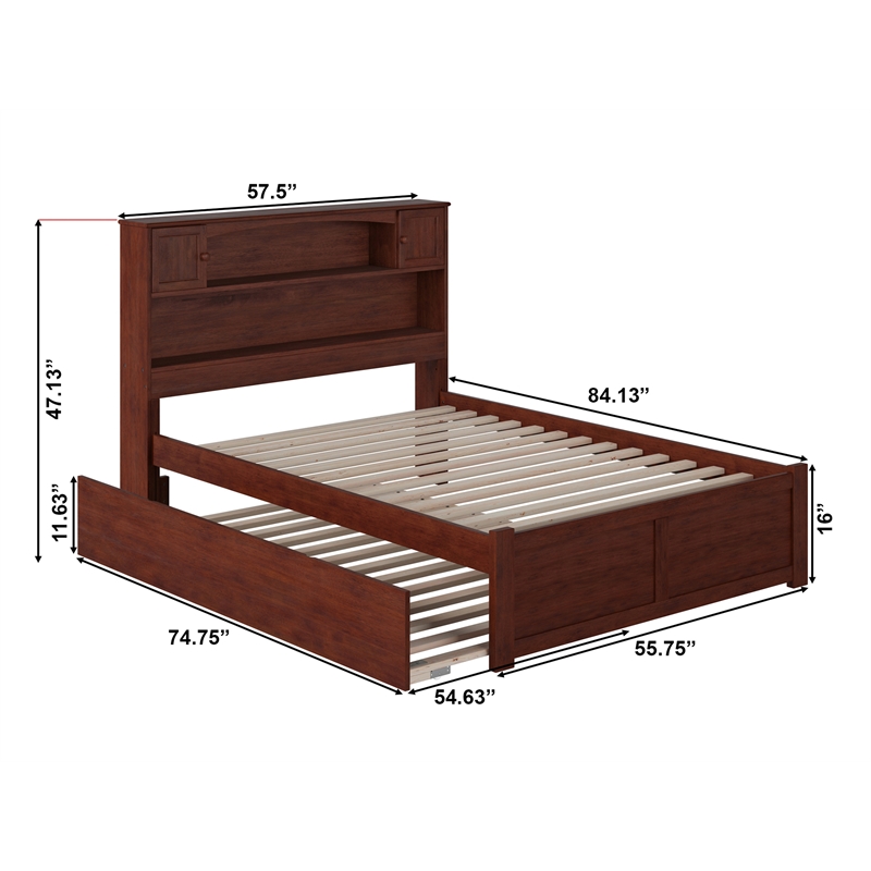 AFI Newport Full Solid Wood Bed with Full Trundle and USB Charger in Walnut