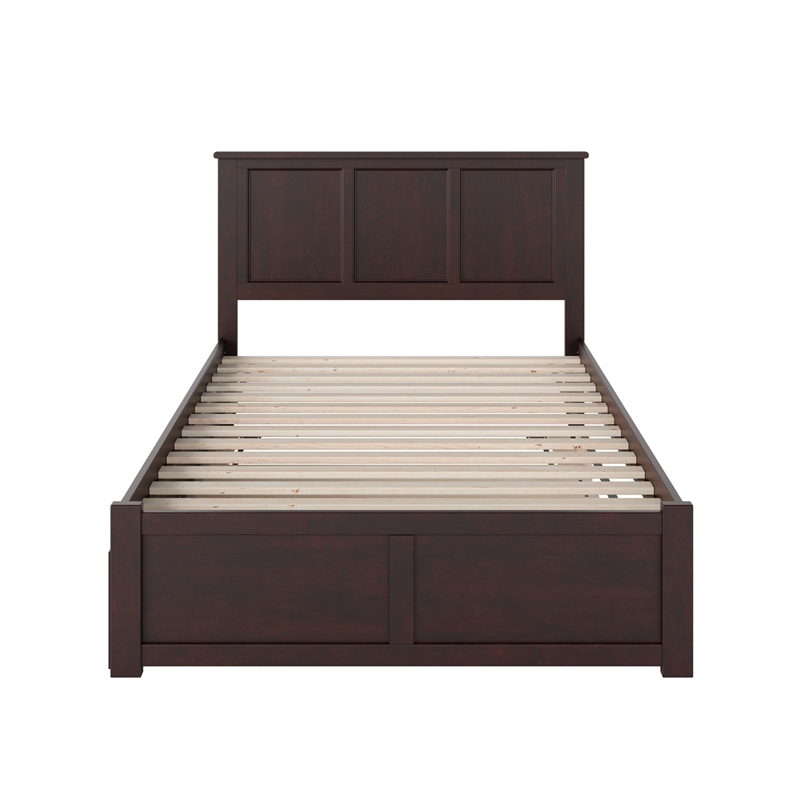 Madison Full Wood Platform Bed with Footboard and Full Trundle in Espresso