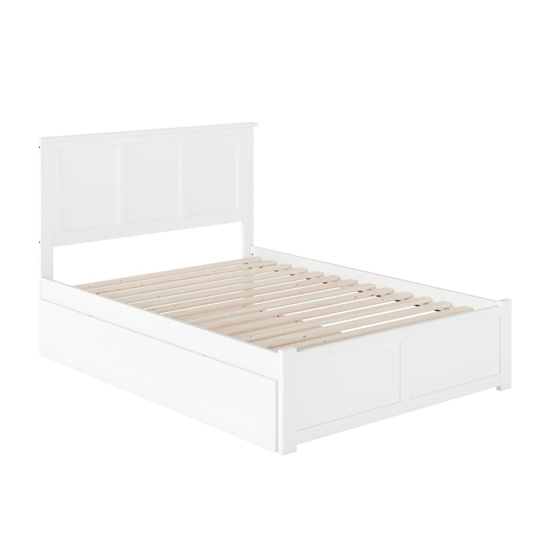 Madison Full Wood Platform Bed with Footboard and Full Trundle in White