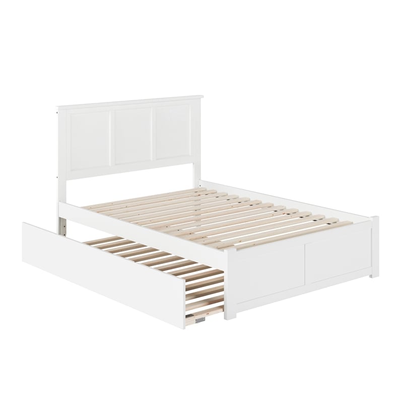 Madison Full Wood Platform Bed with Footboard and Full Trundle in White