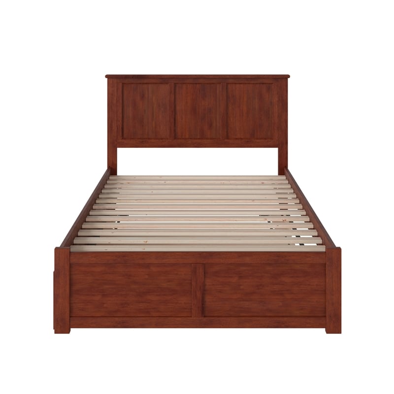 Madison Full Wood Platform Bed with Footboard and Full Trundle in Walnut