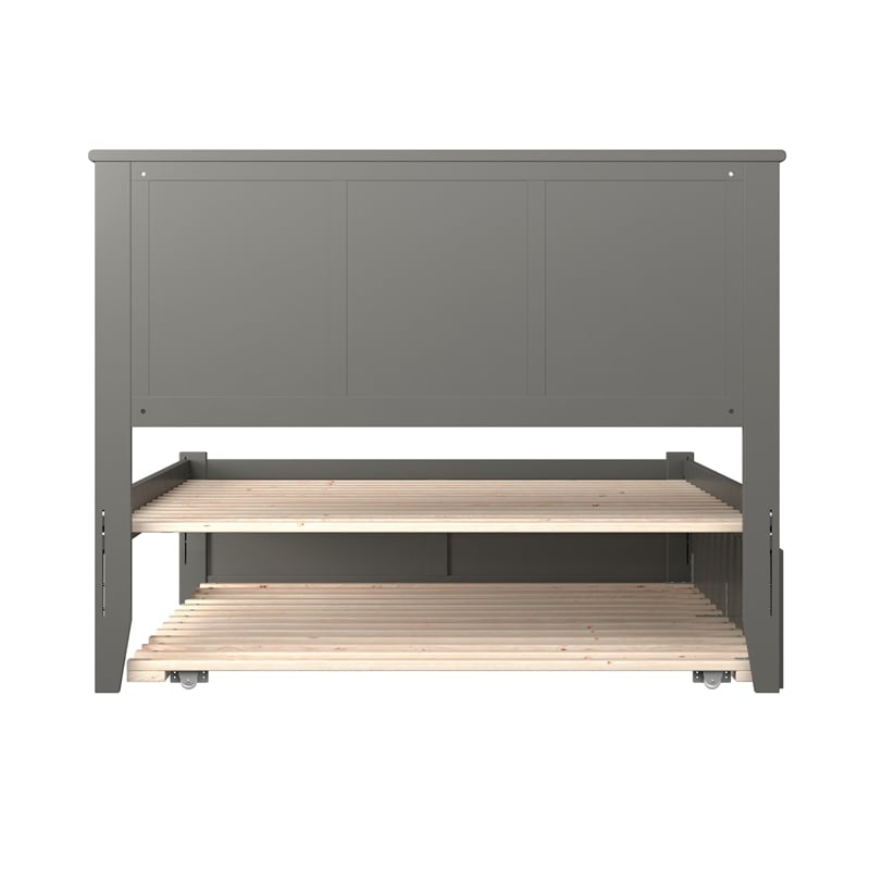 Madison Full Wood Platform Bed with Footboard and Full Trundle in Grey
