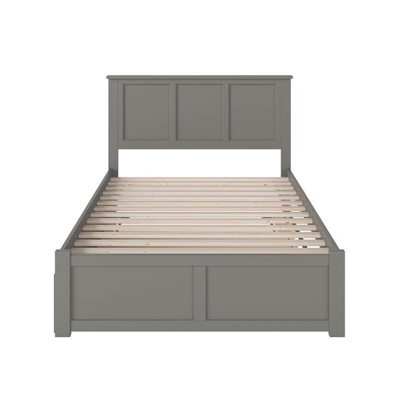 Madison Full Wood Platform Bed with Footboard and Full Trundle in Grey