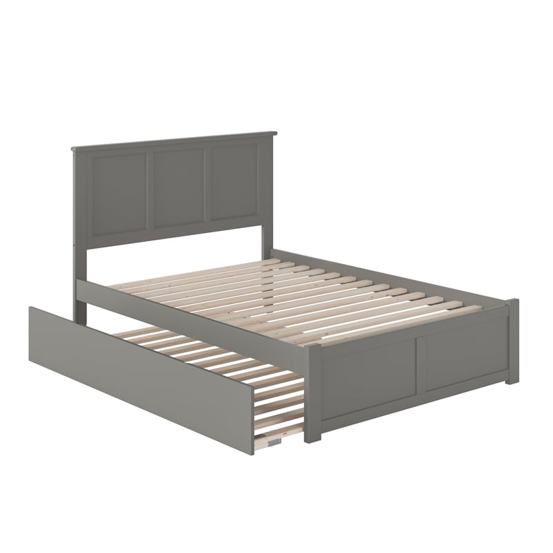 Madison Full Wood Platform Bed with Footboard and Full Trundle in Grey