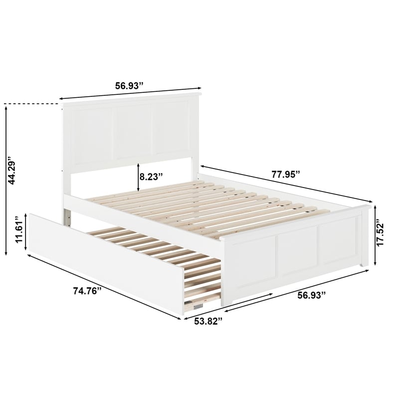 Madison Full Platform Bed with Matching Footboard and Full Trundle in White
