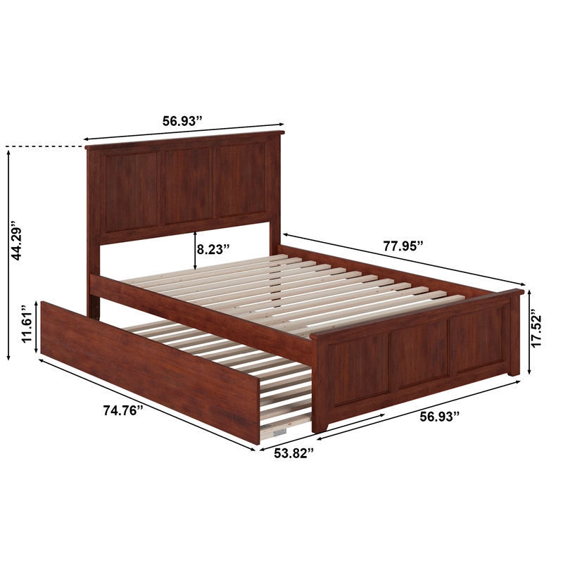 Madison Full Platform Bed with Matching Footboard and Full Trundle in Walnut