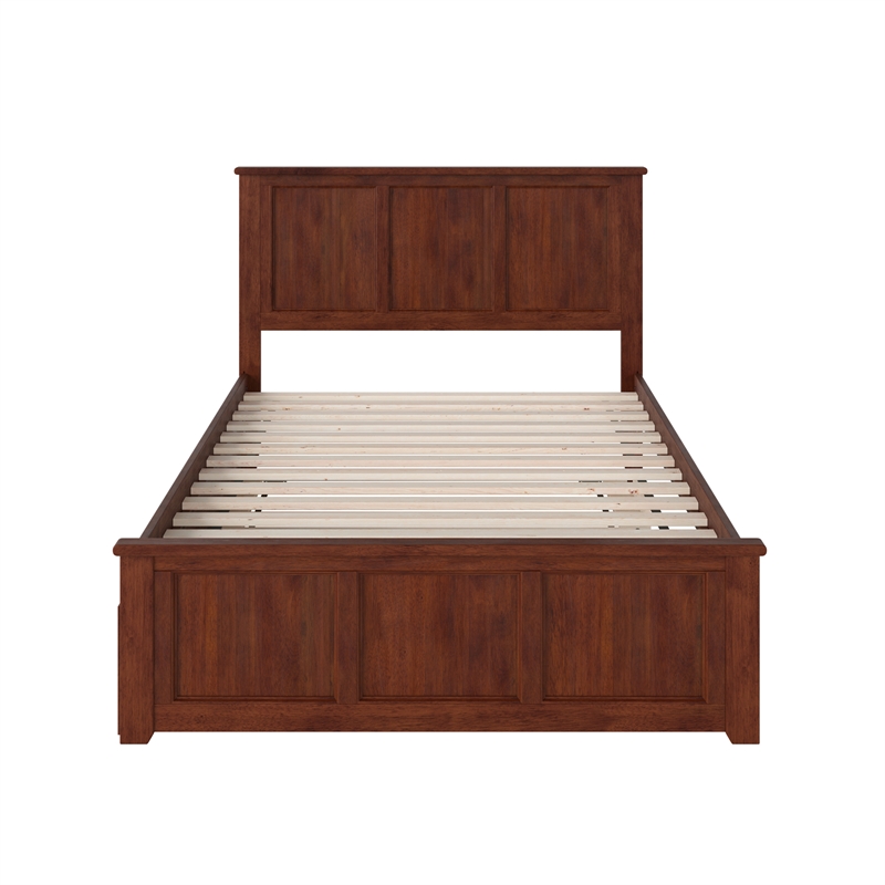 Madison Full Platform Bed with Matching Footboard and Full Trundle in Walnut