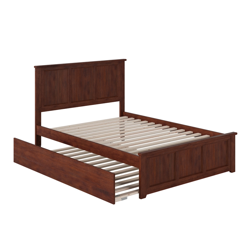 Madison Full Platform Bed with Matching Footboard and Full Trundle in Walnut