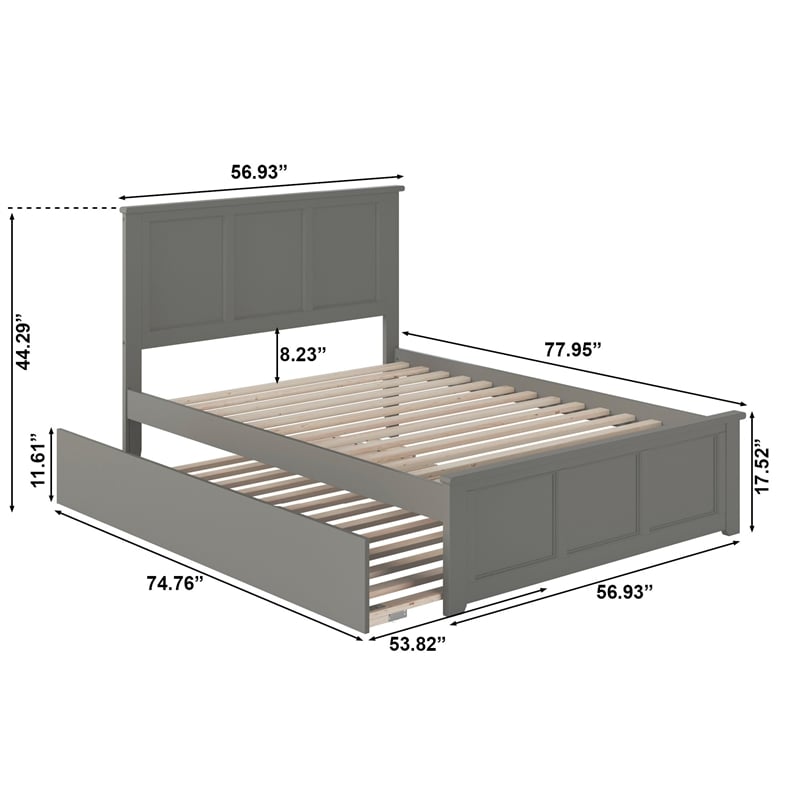 Madison Full Platform Bed with Matching Footboard and Full Trundle in Grey