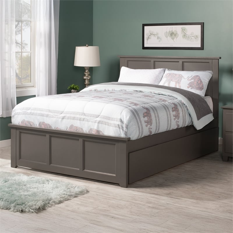 Madison Full Platform Bed with Matching Footboard and Full Trundle in Grey