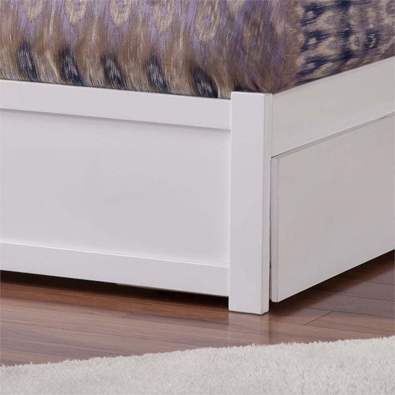 Mission Full Wood Platform Bed with Footboard and Full Trundle in White