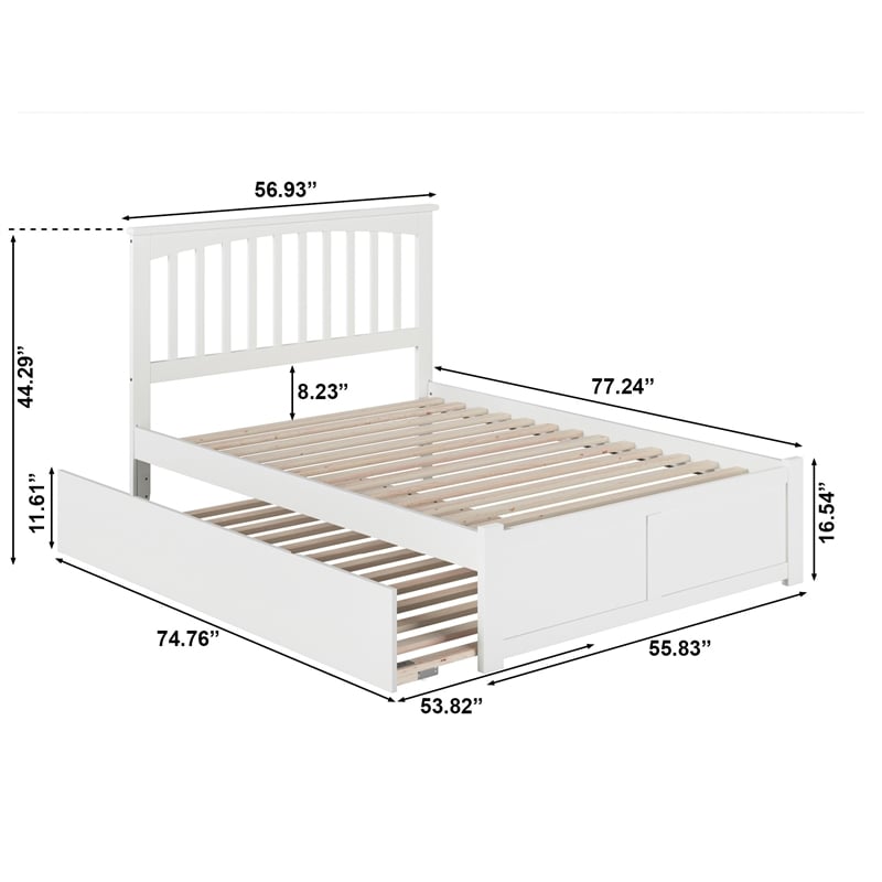 Mission Full Wood Platform Bed with Footboard and Full Trundle in White