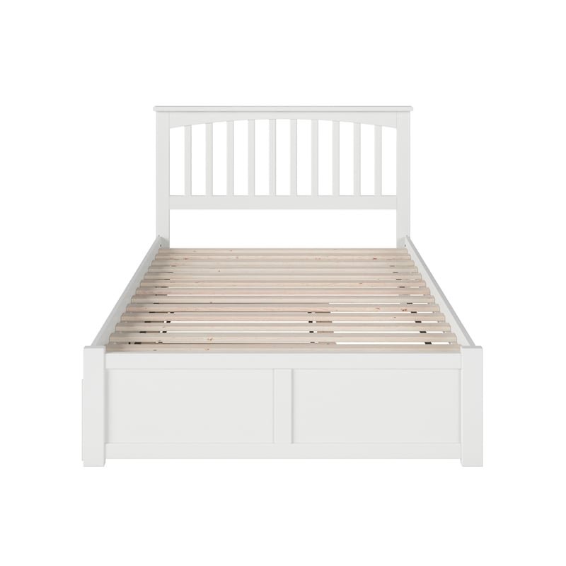 Mission Full Wood Platform Bed with Footboard and Full Trundle in White