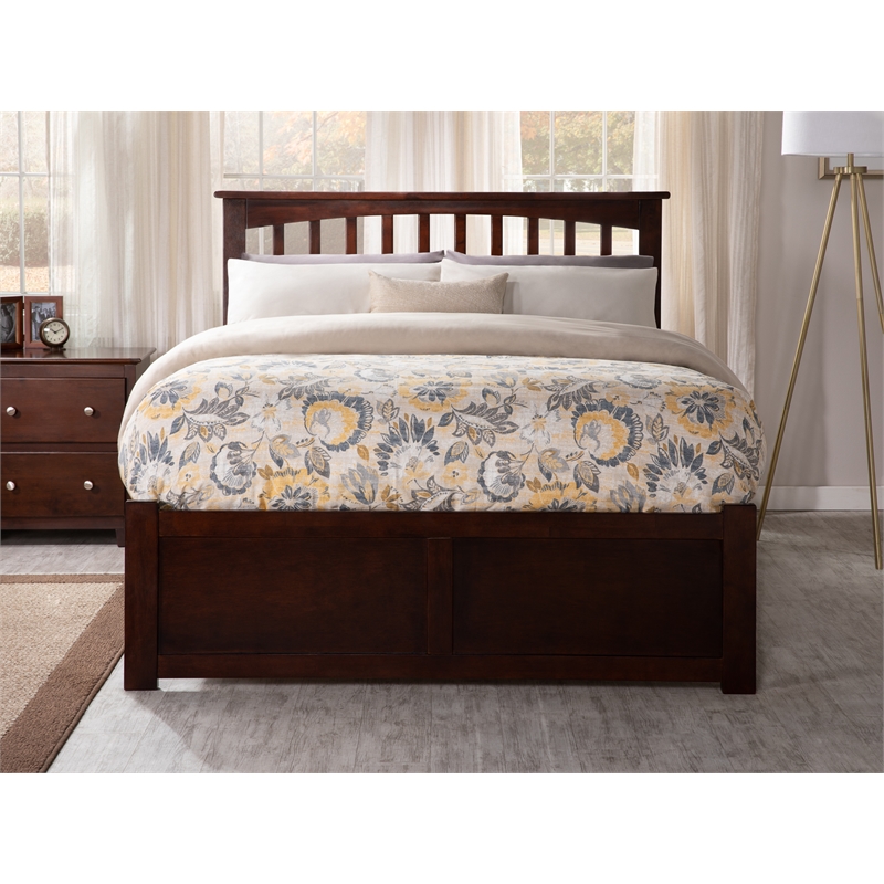 AFI Mission Full Solid Wood Bed with Full Trundle with USB Charger in Walnut