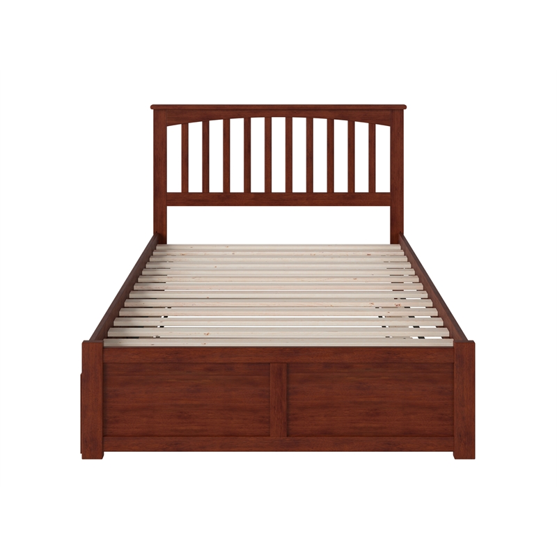 AFI Mission Full Solid Wood Bed with Full Trundle with USB Charger in Walnut