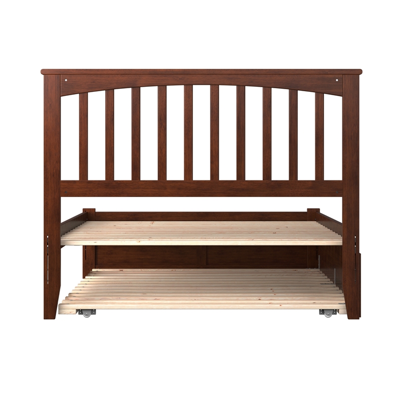 Mission Full Wood Platform Bed with Footboard and Full Trundle in Walnut