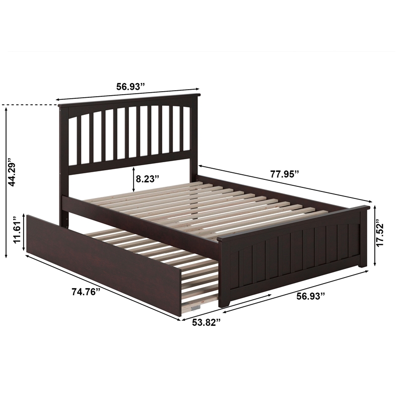 Mission Full Platform Bed with Matching Footboard & Full Trundle in Espresso