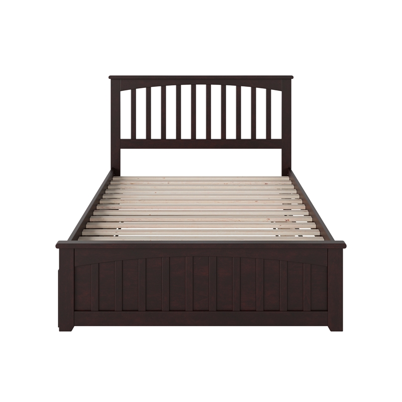 Mission Full Platform Bed with Matching Footboard & Full Trundle in Espresso