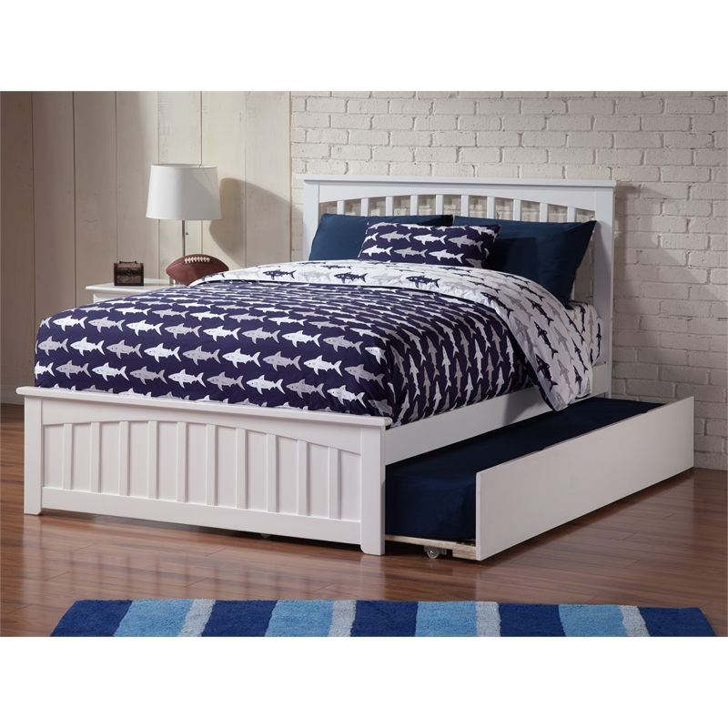 AFI Mission Solid Wood Full Bed and Footboard with Full Trundle in White