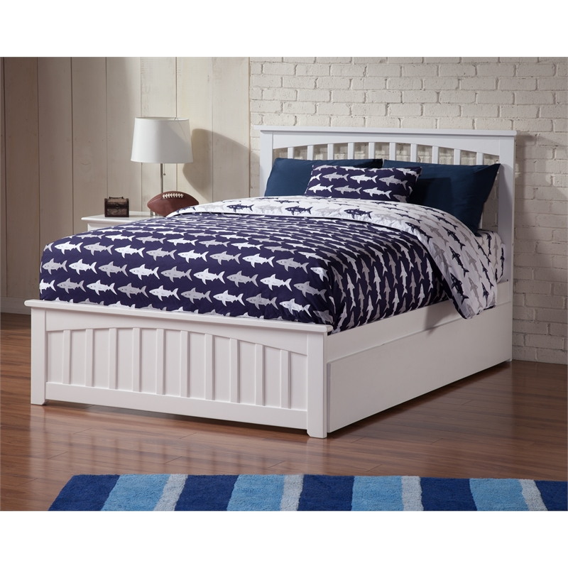 AFI Mission Solid Wood Full Bed and Footboard with Full Trundle in White