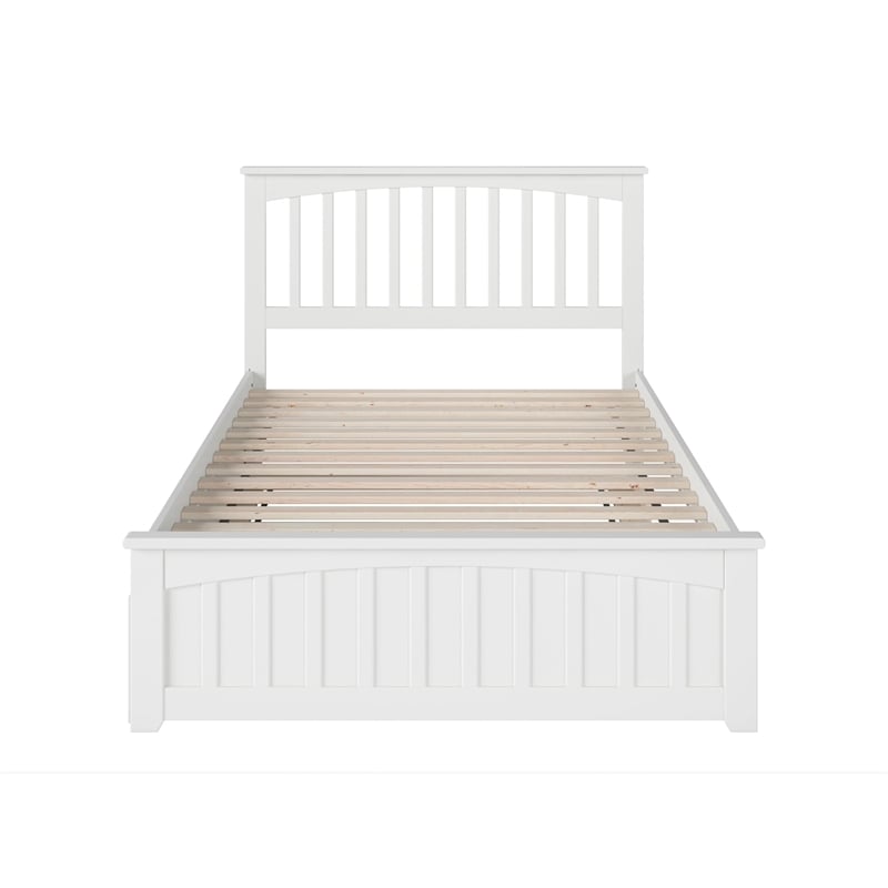 Mission Full Wood Platform Bed with Matching Footboard & Full Trundle in White