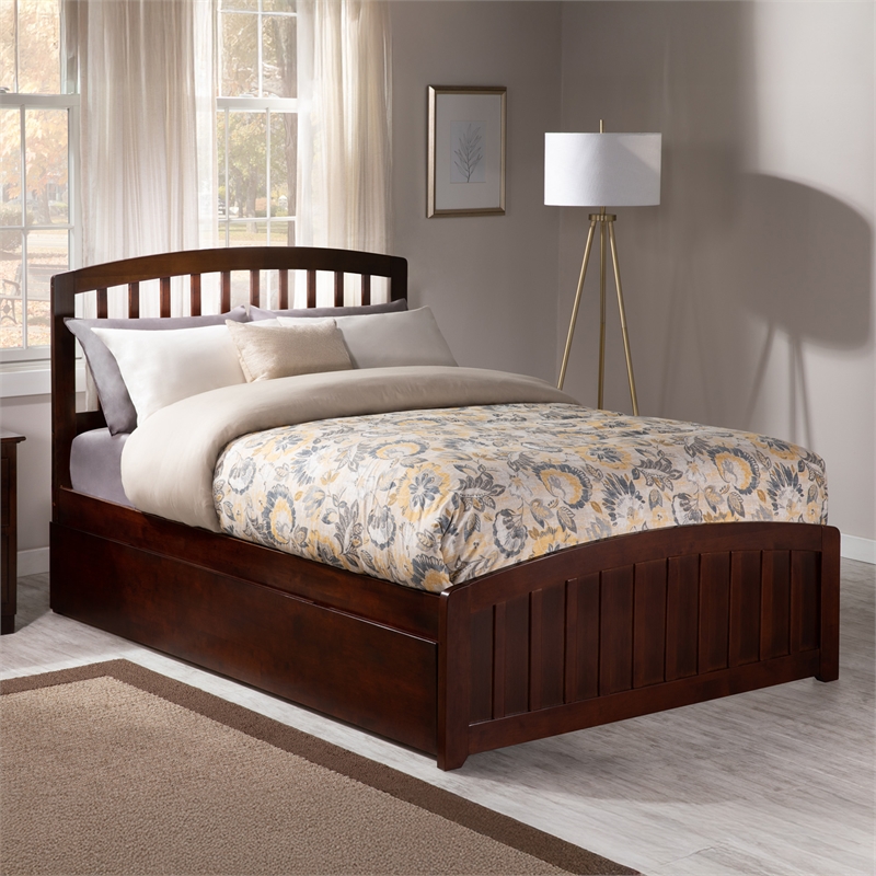 Richmond Full Wood Platform Bed with Matching Footboard & Full Trundle in Walnut