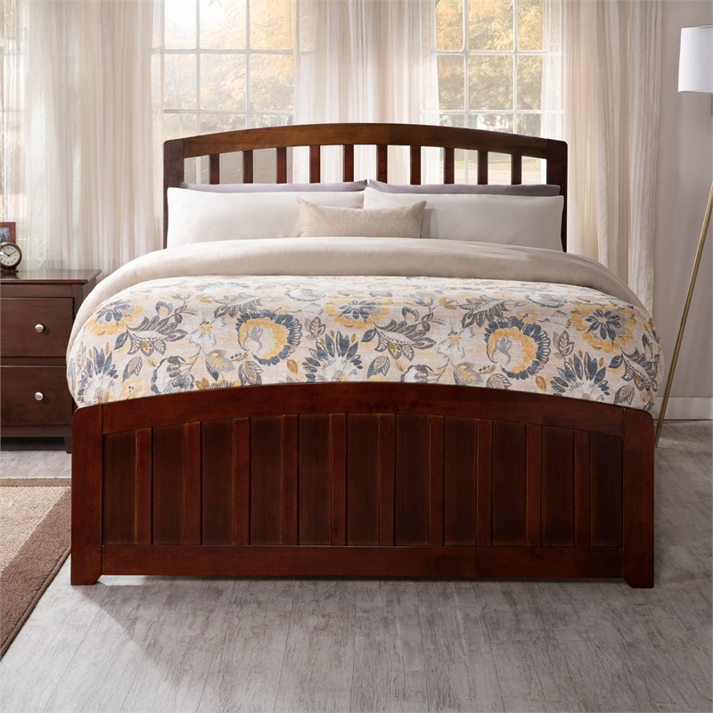 Richmond Full Wood Platform Bed with Matching Footboard & Full Trundle in Walnut