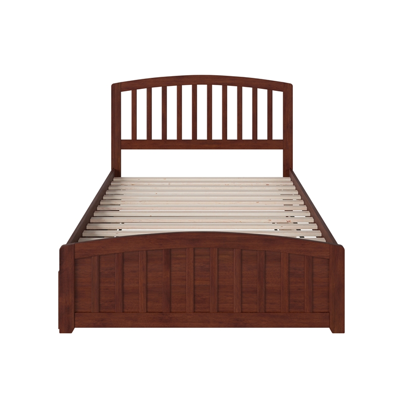 Richmond Full Wood Platform Bed with Matching Footboard & Full Trundle in Walnut