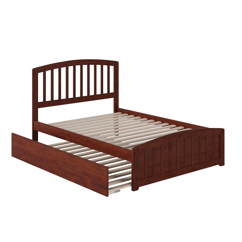 Richmond Full Wood Platform Bed with Matching Footboard & Full Trundle in Walnut