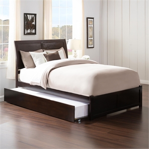 Portland Full Wood Platform Bed with Footboard and Full Trundle in Espresso