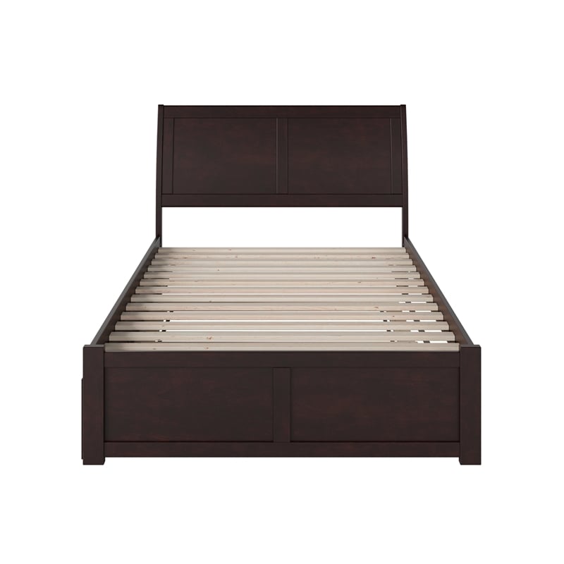 Portland Full Wood Platform Bed with Footboard and Full Trundle in Espresso