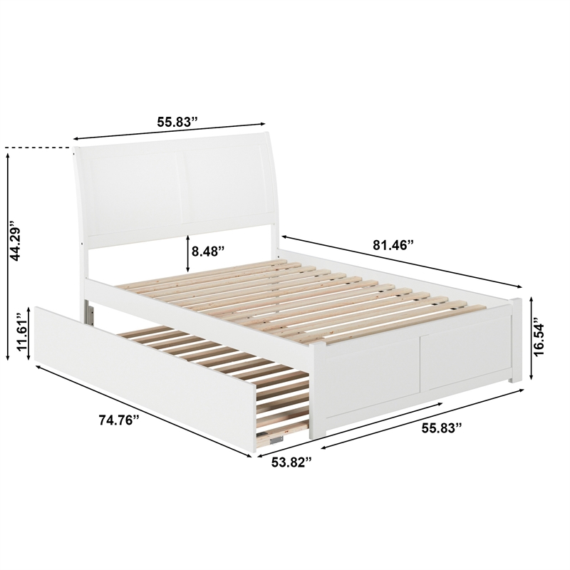 Portland Full Wood Platform Bed with Footboard and Full Trundle in White