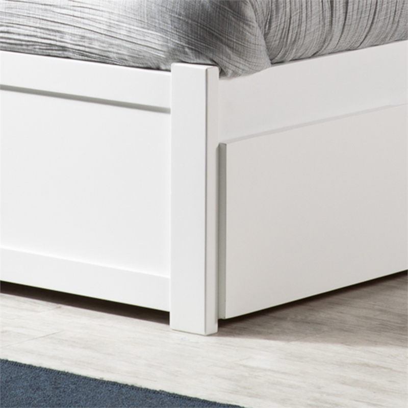 Portland Full Wood Platform Bed with Footboard and Full Trundle in White