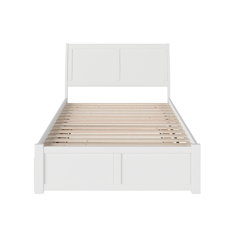 Portland Full Wood Platform Bed with Footboard and Full Trundle in White