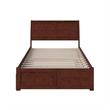 Portland Full Wood Platform Bed with Footboard and Full Trundle in Walnut