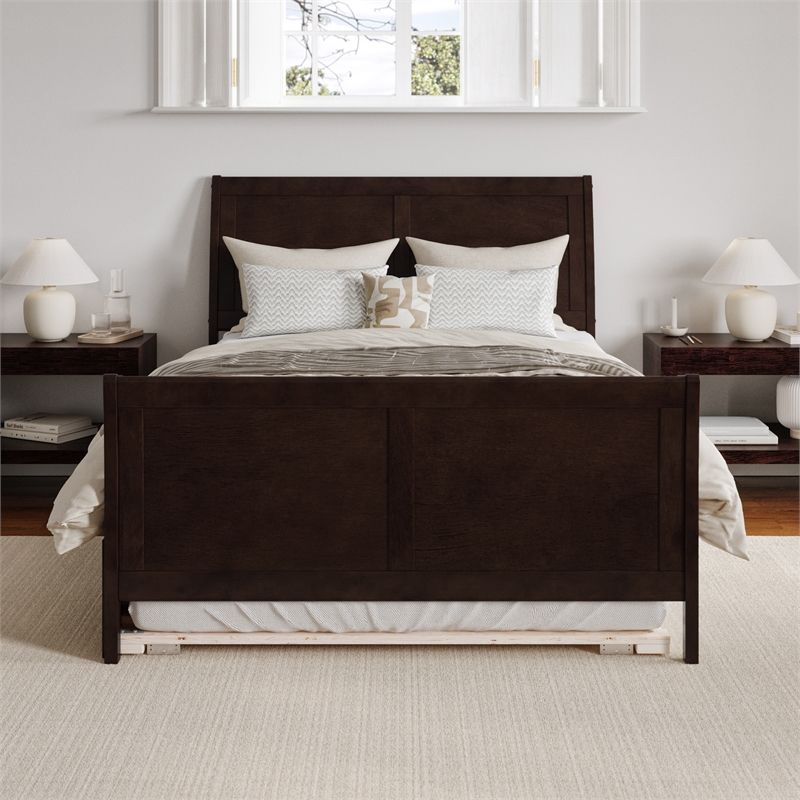 Portland Full Wood Platform Bed with Matching Footboard & Trundle in Espresso
